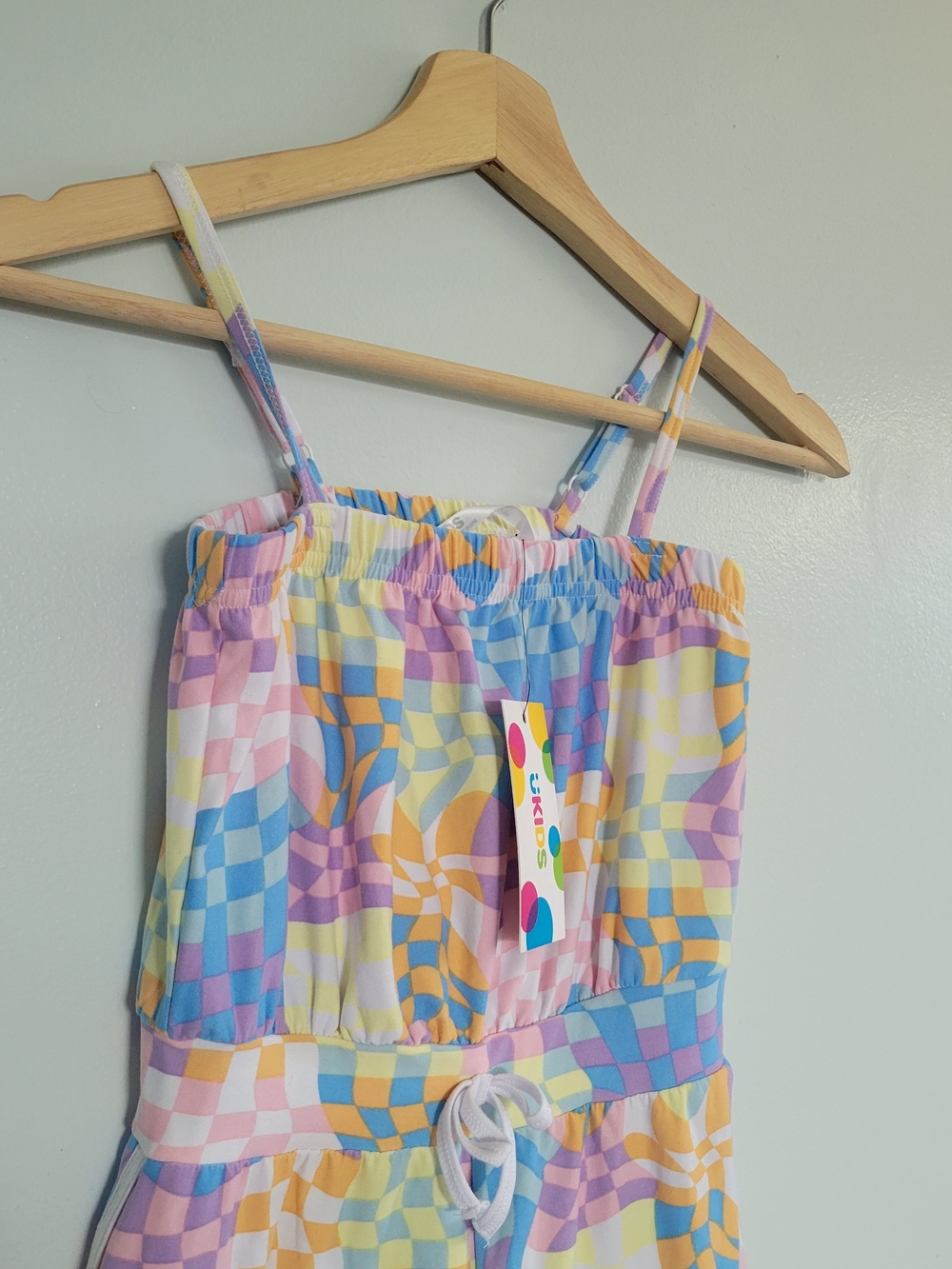 NWT Girls' Pastel Checkerboard Romper Sz S Vacation Beach Days Summer - Picture 2 of 8